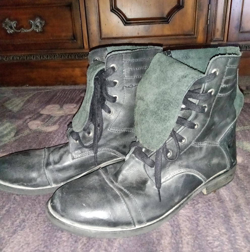 Affliction Black Pull Up 7 Eyelet Military Leather Lace Up Combat Boots